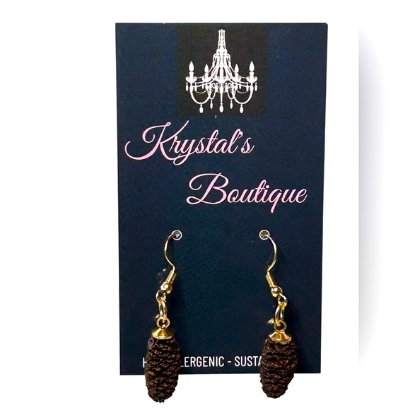 Pine Cone Hand Crafted Dangle Earrings Fall Autumn Forest Mountains Nature - Picture 1 of 7
